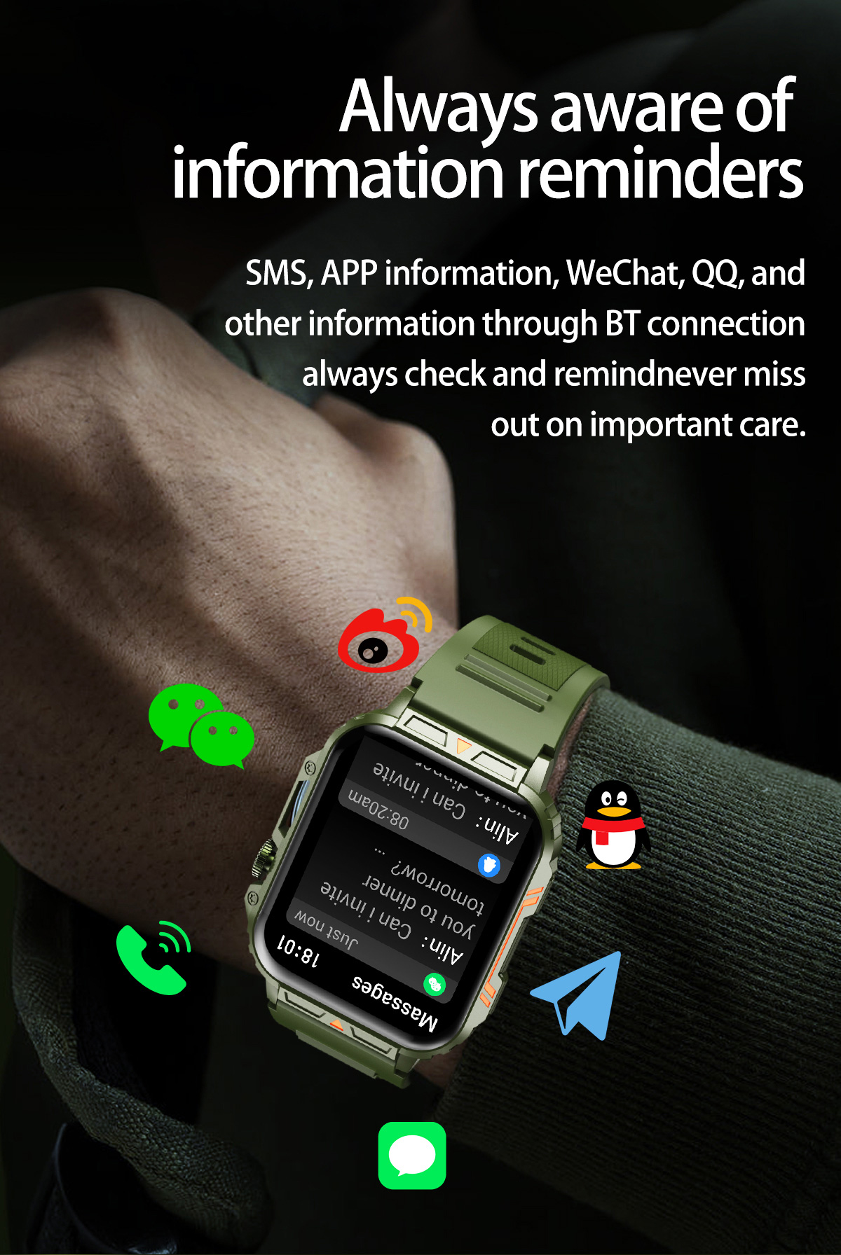 1.91 Outdoor Military Smart Wa - Open Heart Watch recension och pris