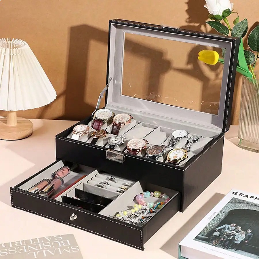 12-Slot Watch Box with Drawer, - Luxury Watch Storage recension och pris