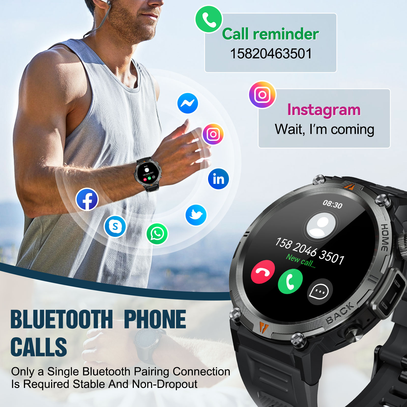 EIGIIS KE3 Bluetooth Call Smar - Open Heart Watch recension och pris